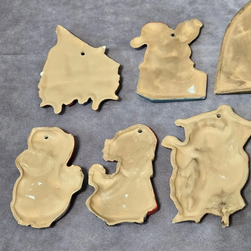 Ceramic Christmas Ornaments Vintage 1980s Hand painted Set of 9